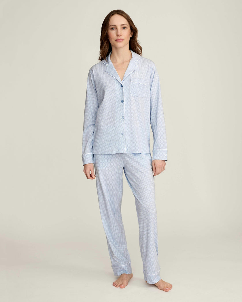 Women's Lightweight Pima Pajama Set in Periwinkle Geo