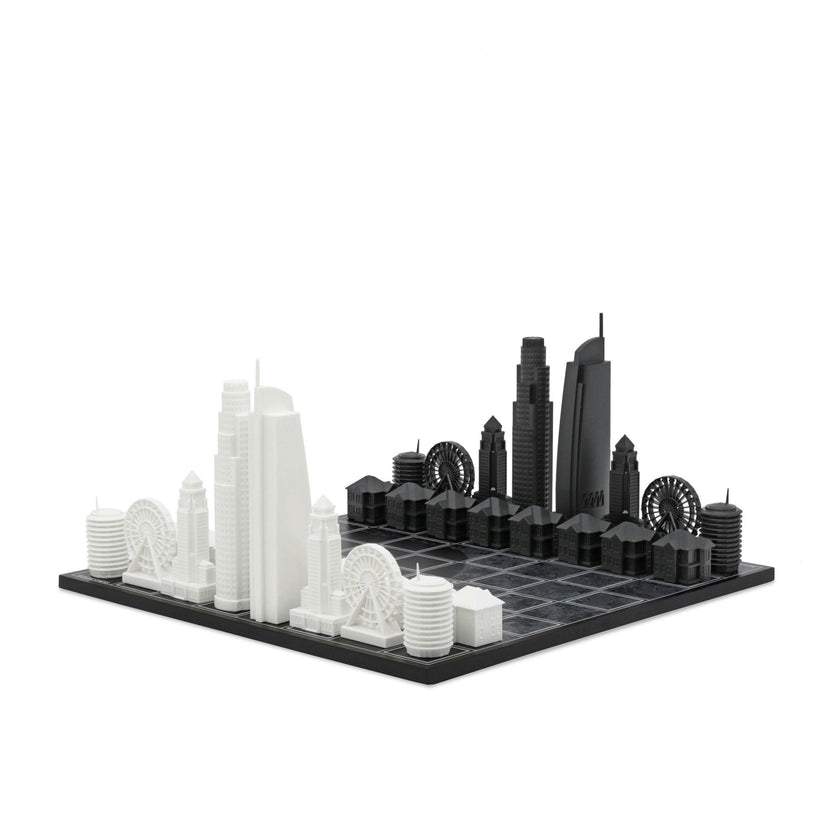 Chess Set Acrylic LOS ANGELES with Wood Map Board