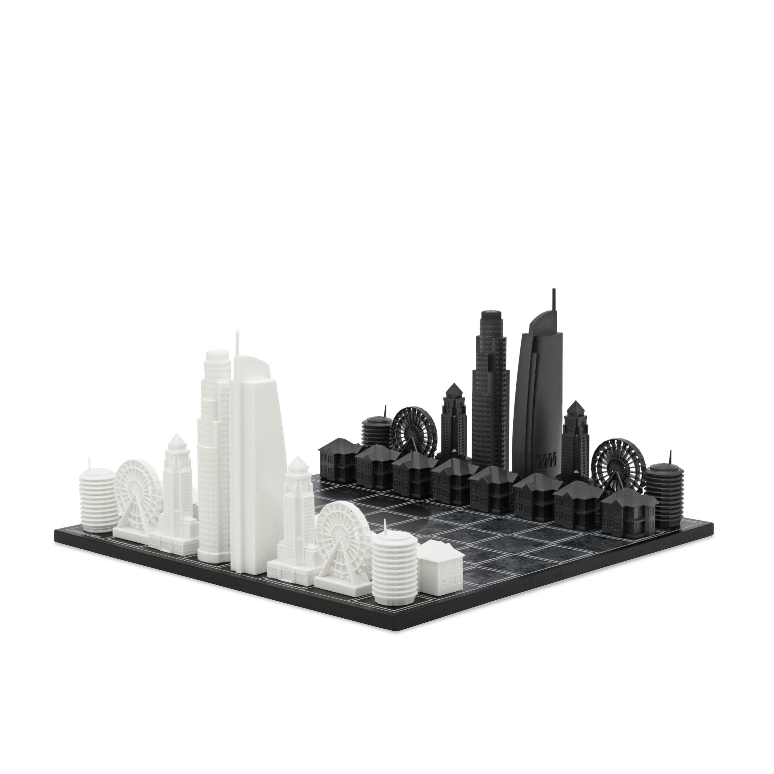 Chess Set Acrylic LOS ANGELES with Wood Map Board