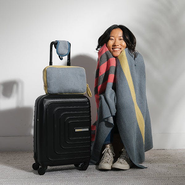 Chevron Stripes Organic Cotton Travel Blanket and Eye Mask Set