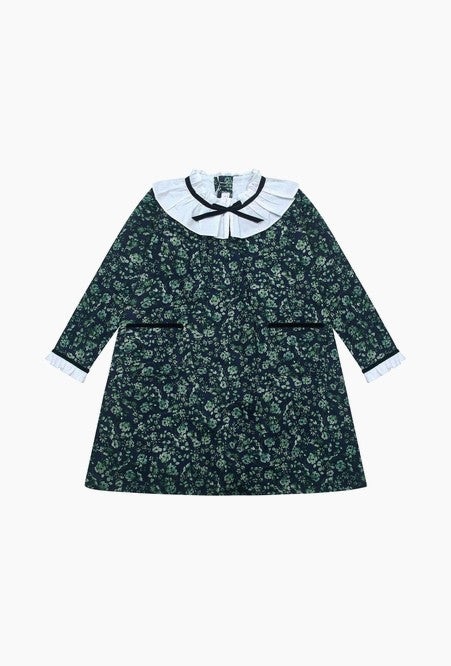 Navy & Green Floral Odisea Girl A-Line Dress