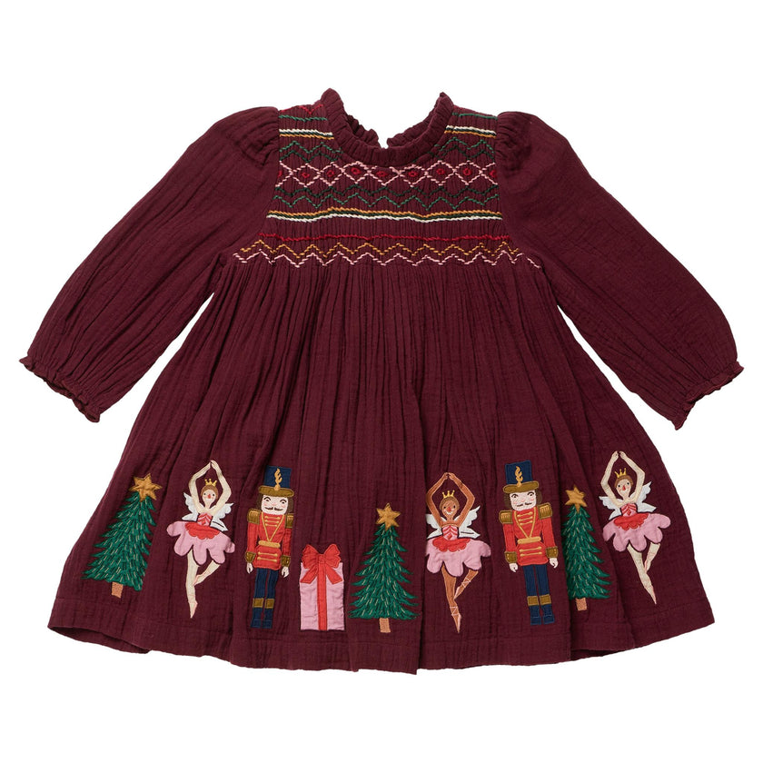 Girls Stevie Long Sleeve Dress - Nutcracker Embroidery