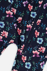 Baby One Piece Thermal Underwear Blue Floral Print