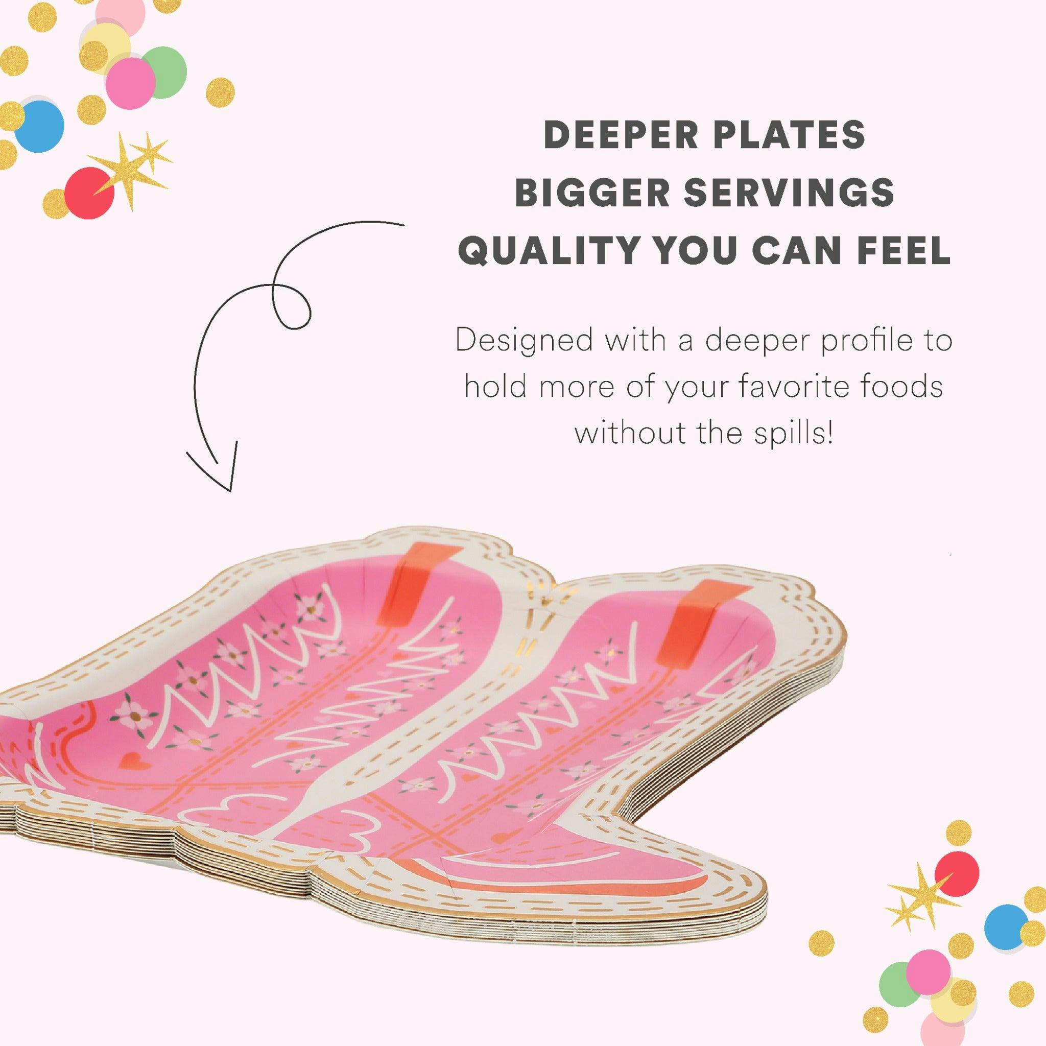 Packed Party Cowboy Boot Die-Cut Paper Dessert Plates 10ct - Gold Foil Pink Boot-Shaped Party Plates, 8 Inch, High Quality 350 GSM