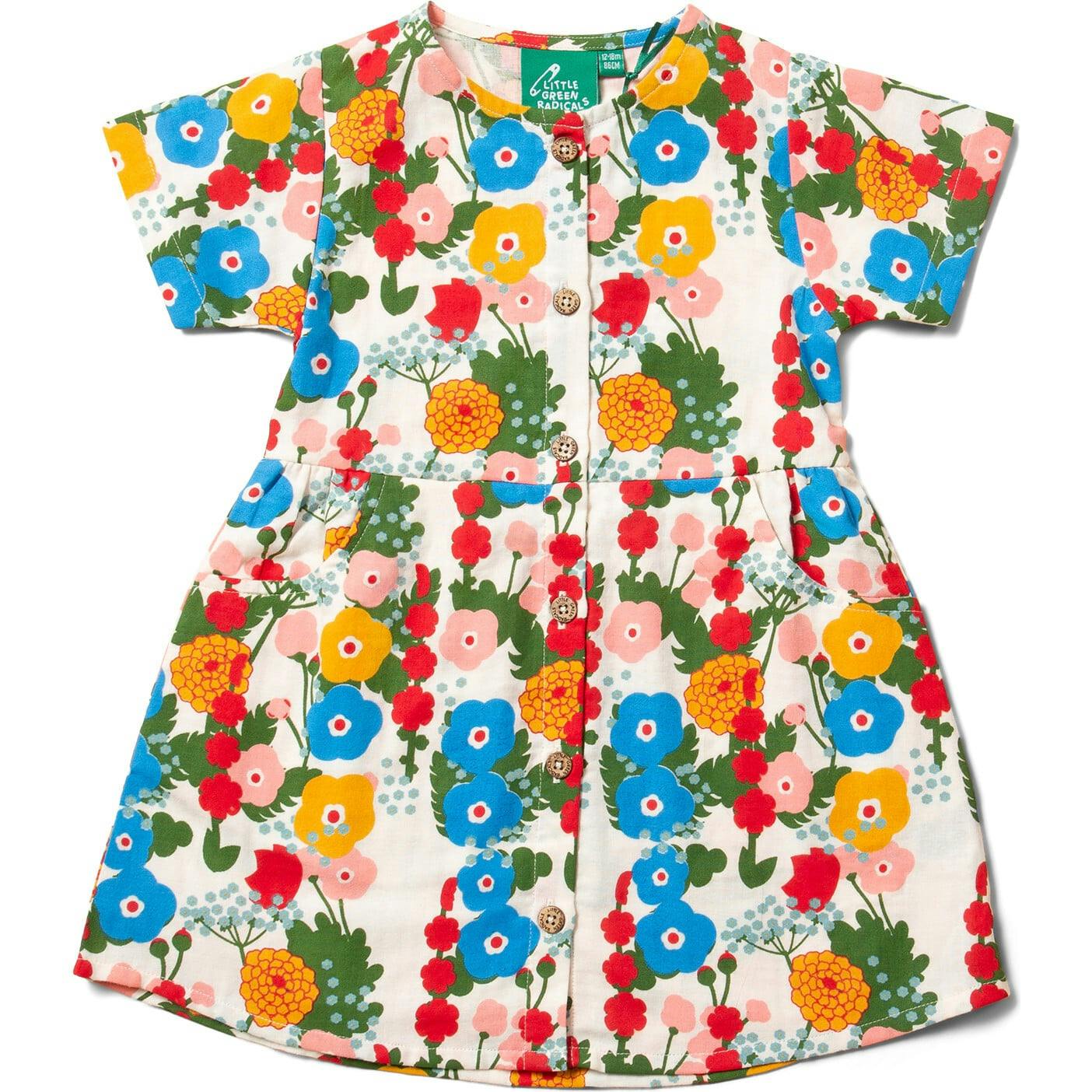 Flora And Fauna Button Through Short Sleeve Dress, Multi