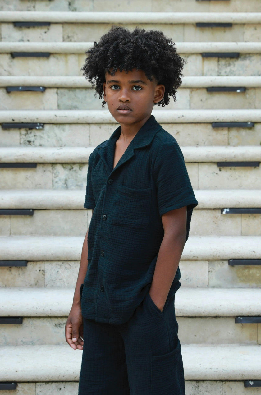 Organic Cotton Camp Collar Waffle Shirt