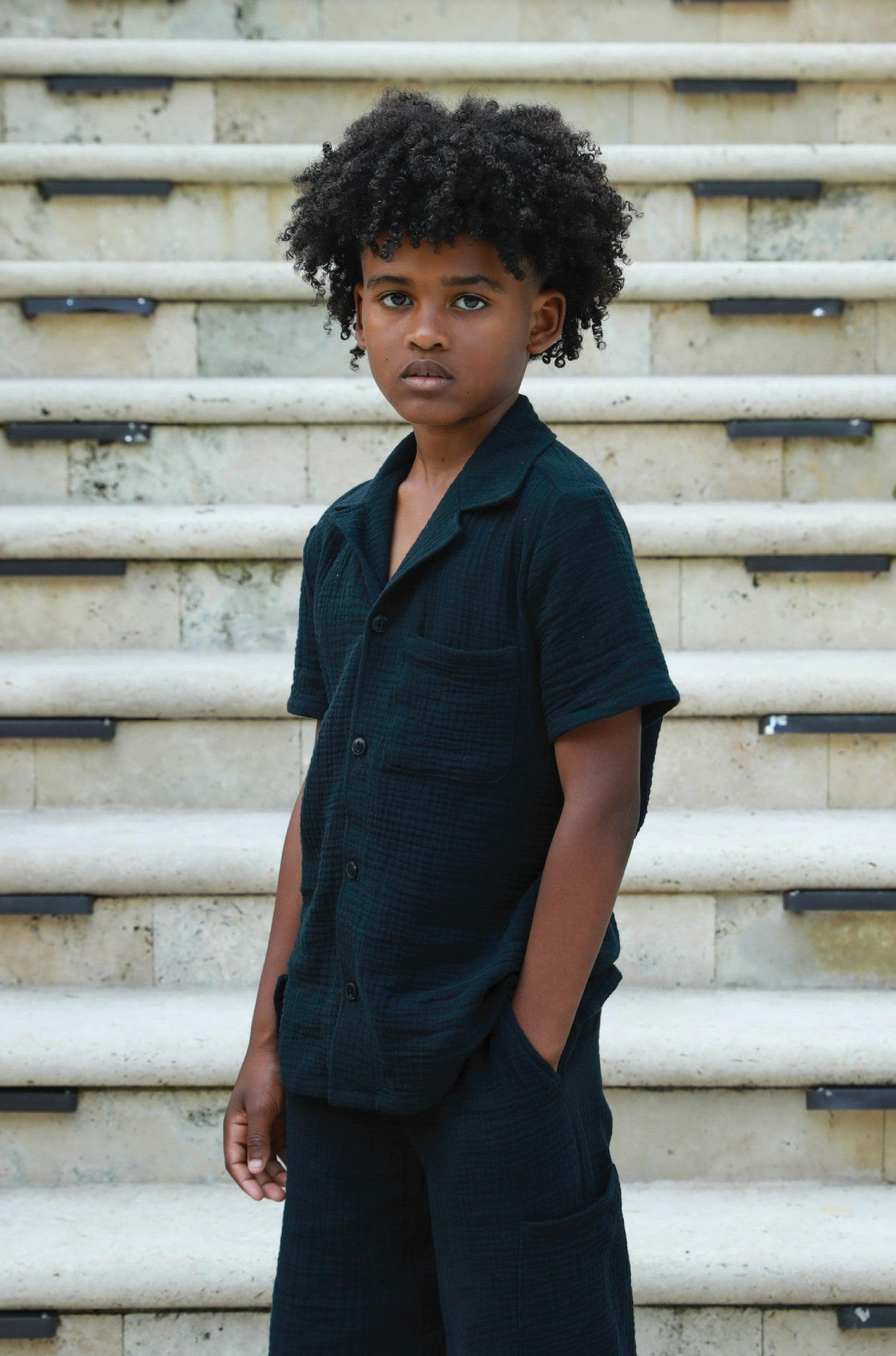 Organic Cotton Camp Collar Waffle Shirt