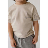 Short Sleeve Round Neck Drop Shoulder T-Shirt, Tan