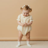 Organic Smocked Button Romper - Butter Yellow