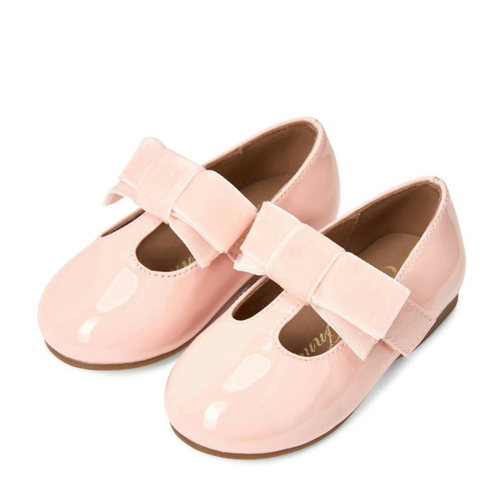Yael Glossy Leather Velvet Bow T-Bar Strap Shoes
