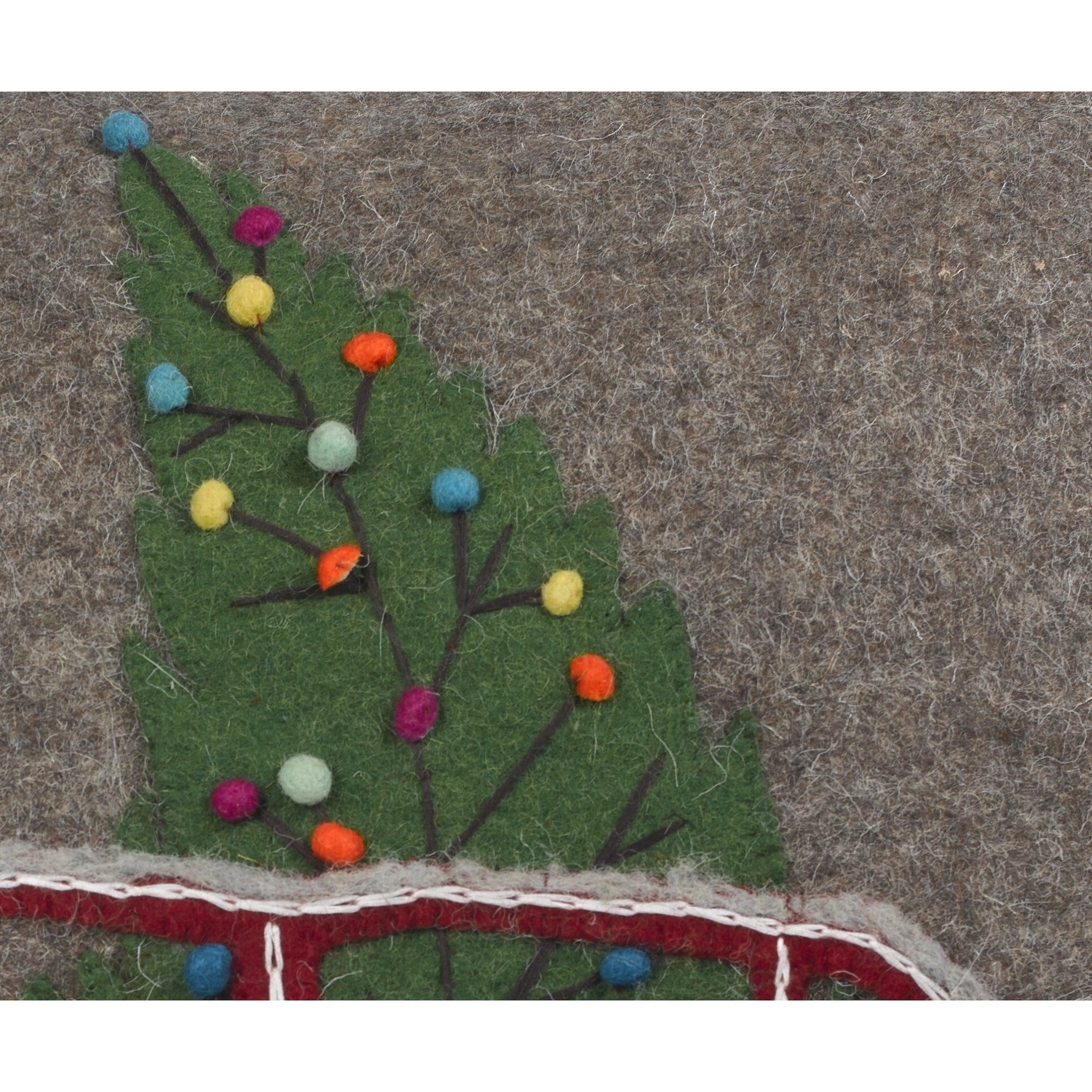 Hand Felted Wool Christmas Pillow - Car with Tree on Gray - 20