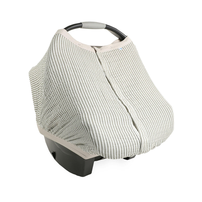 Cotton Muslin Car Seat Canopy - Grey Stripe