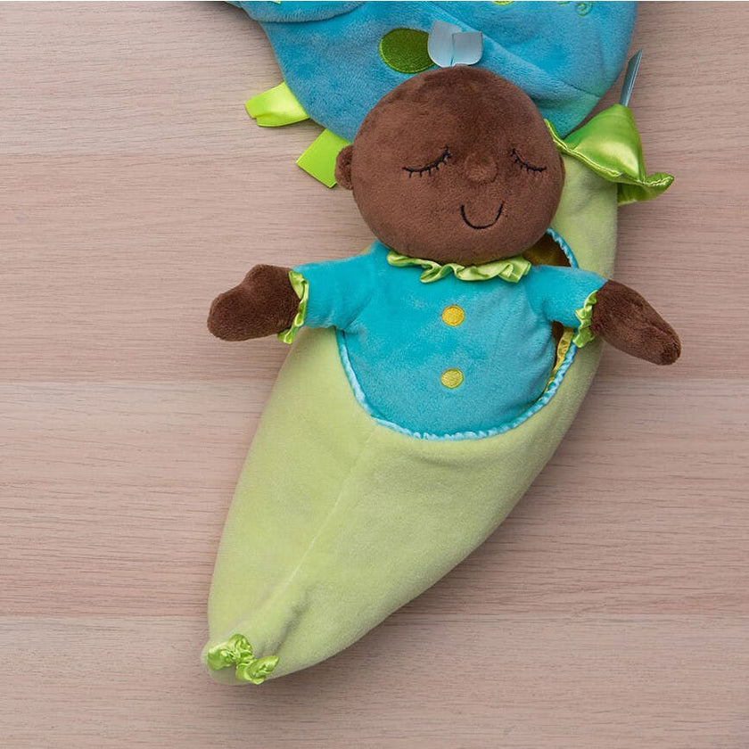 Snuggle Pod Sweet Pea Brown First Baby Doll with Cozy Sleep Sack