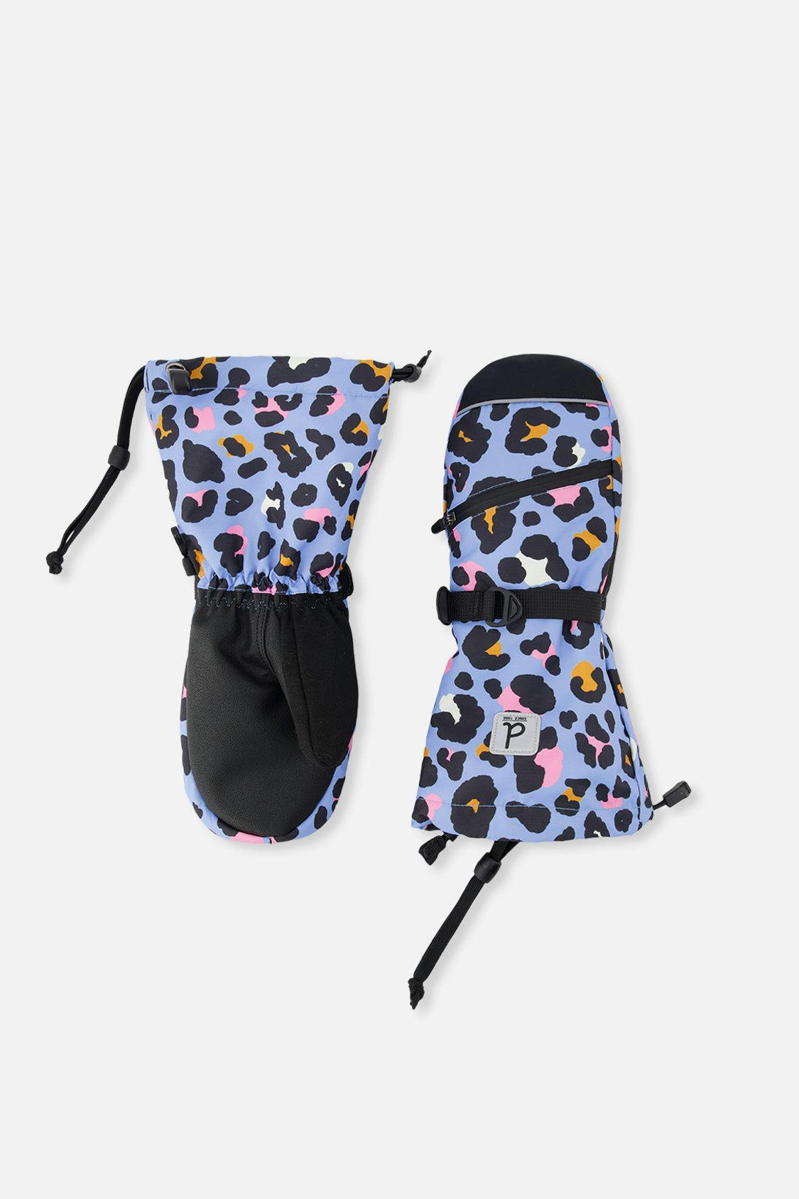 Teknik Winter Mittens Blue Leopard Print