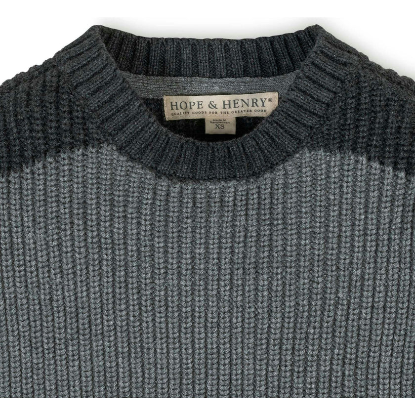 Organic Long Sleeve Shoulder Detail Crewneck Pullover Sweater, Grey