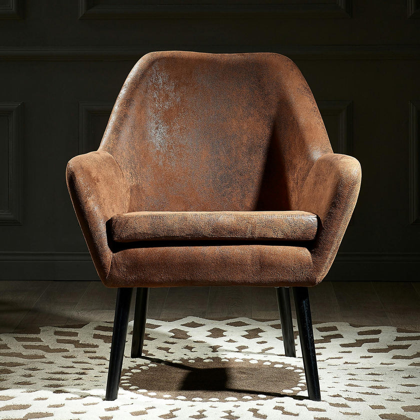 Divano Armchair with Aged Fabric and Solid Wood Legs
