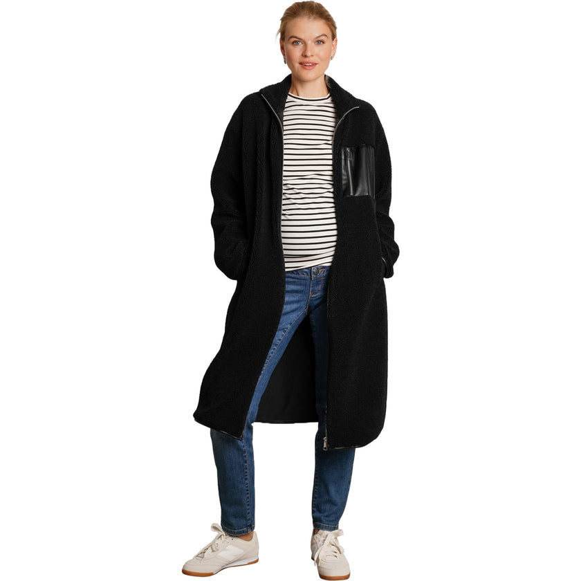 Teddi Stand Collar Double Zipper Long Maternity Coat