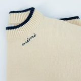 Women's Cropped Cream Sweater With Navy Trim