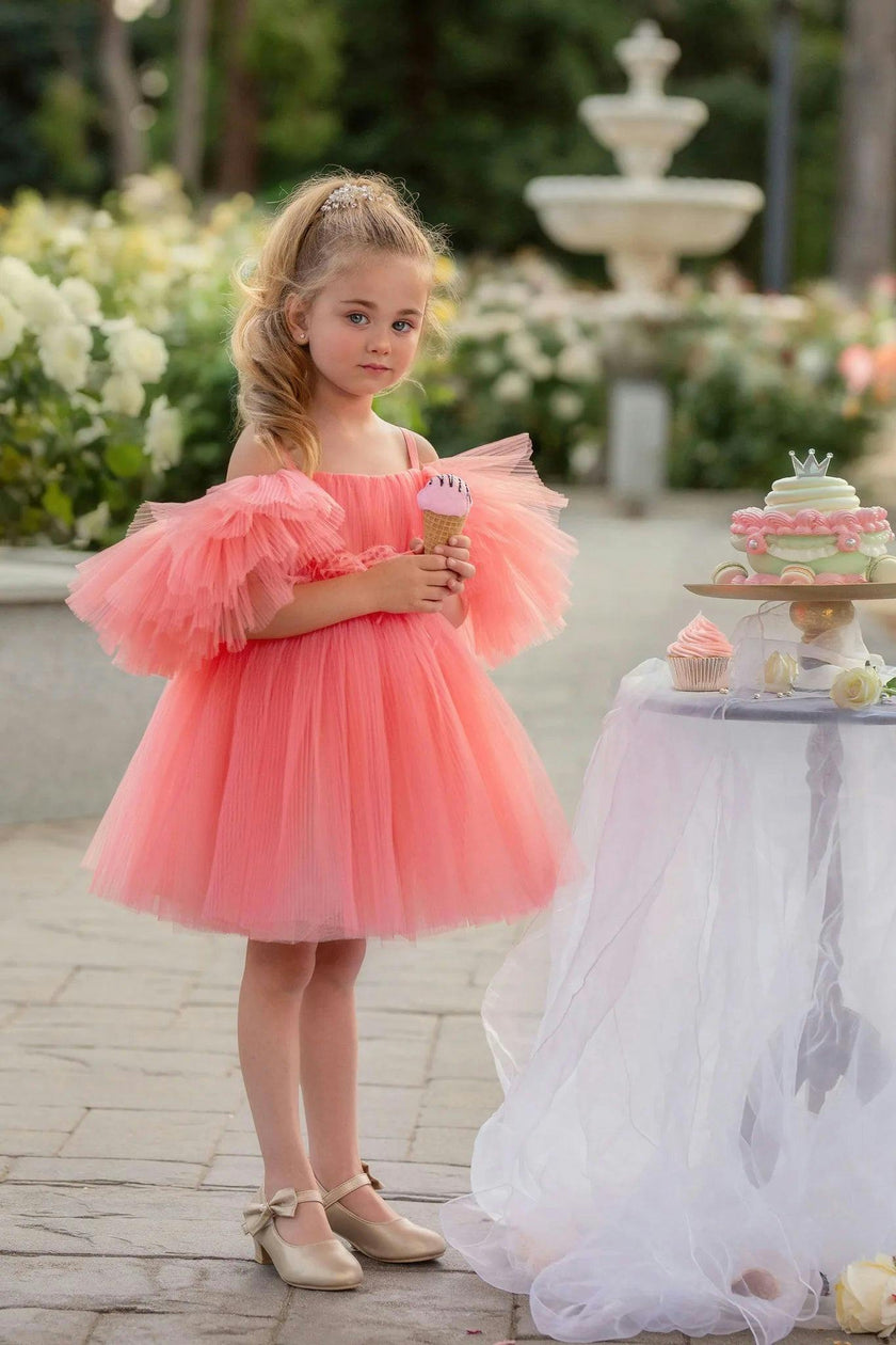 Blush Feather Fairy Tulle Flower Girl Dress