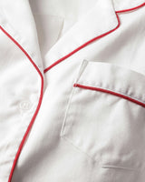 Kid's Twill Pajama Set in White with Red Piping