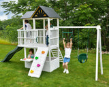 Craftsman | Modern Wooden Swing Set with Slide, Climber & Sandbox