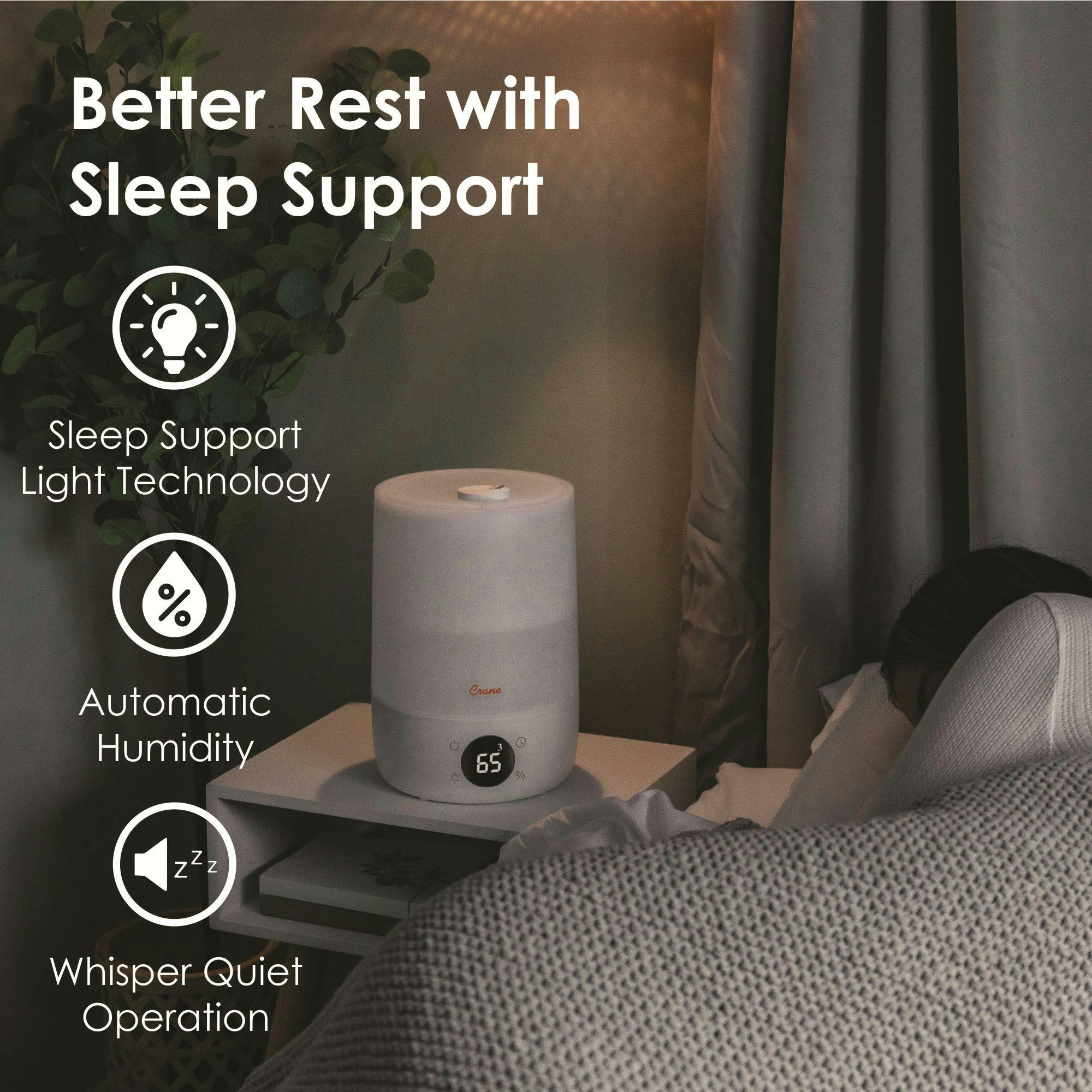 Top Fill Cool Mist Humidifier, 1.2 Gallon with Sleep Support Light & Essential Oil Tray