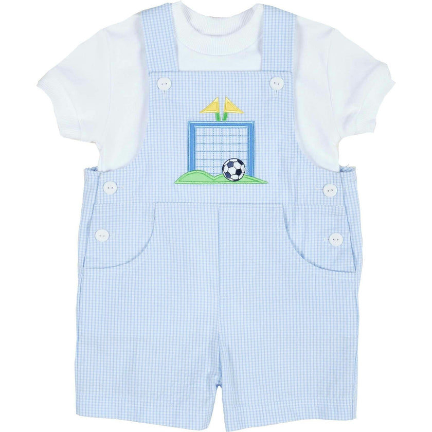 Check Seersucker Shortall With Soccer Goal