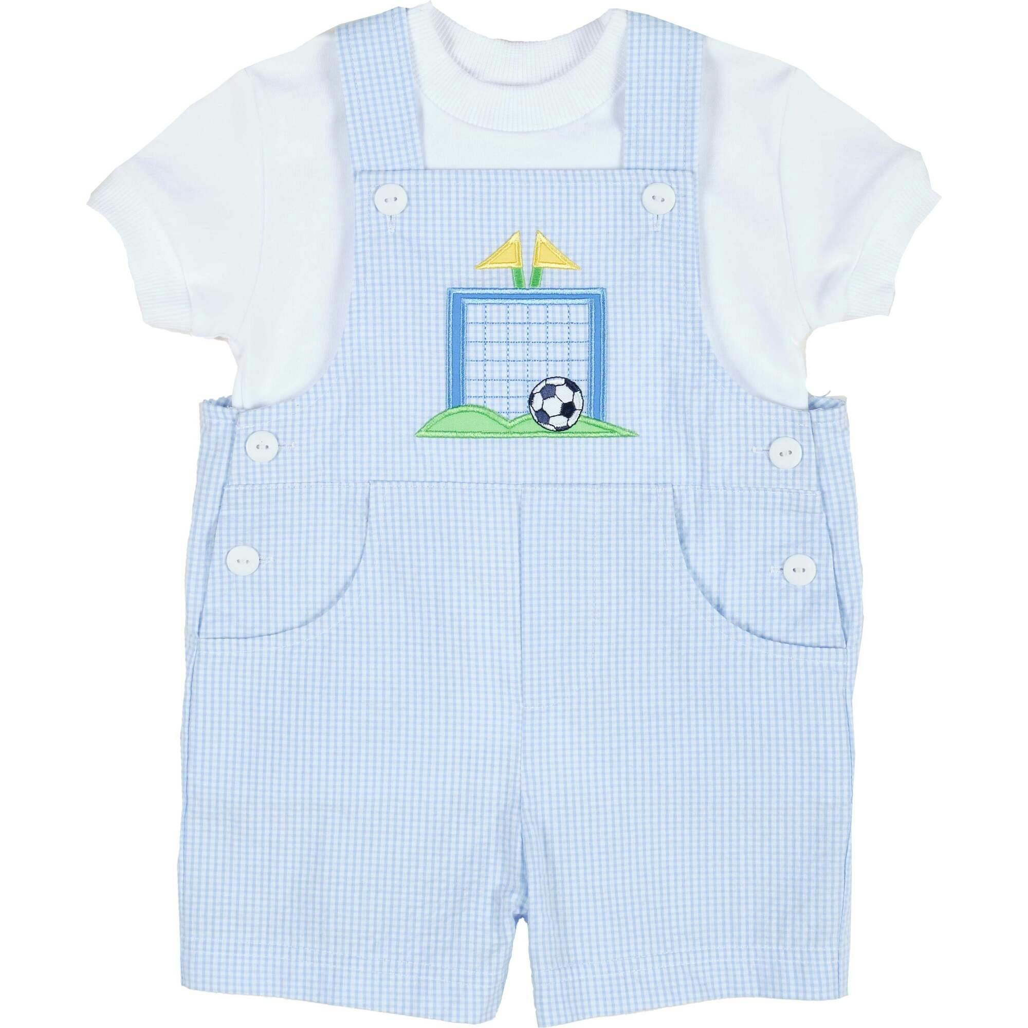 Check Seersucker Shortall With Soccer Goal