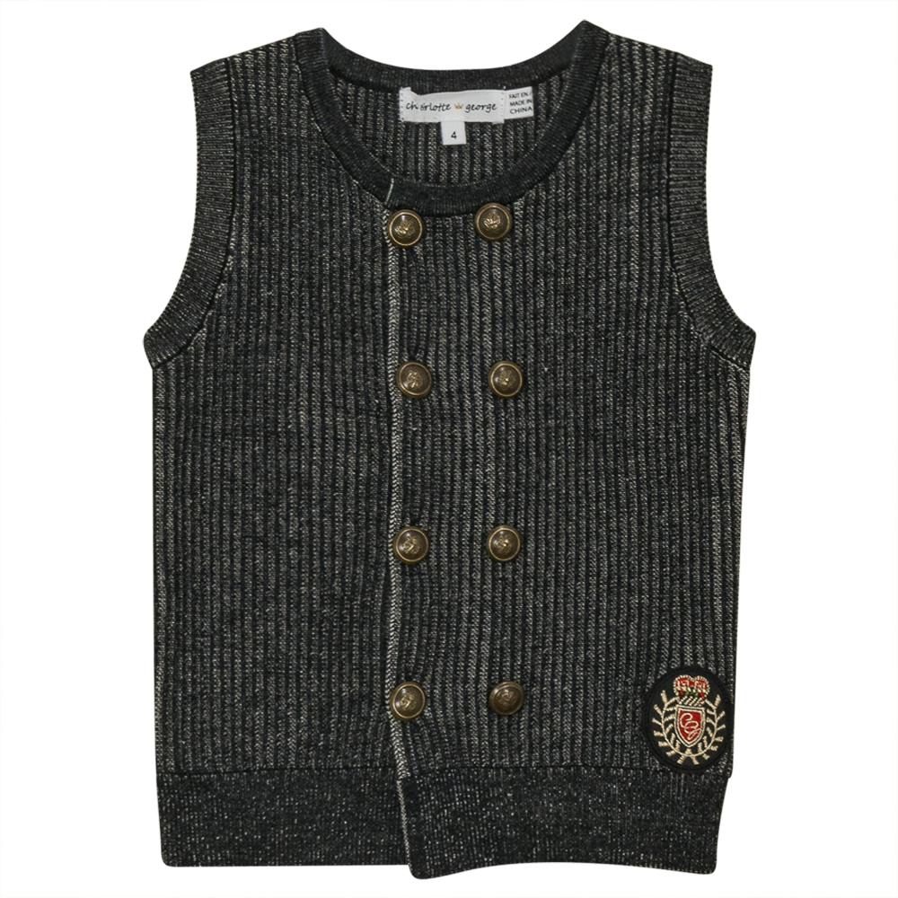 Crest Ribbed Button Front Vest