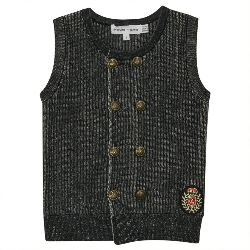 Crest Ribbed Button Front Vest