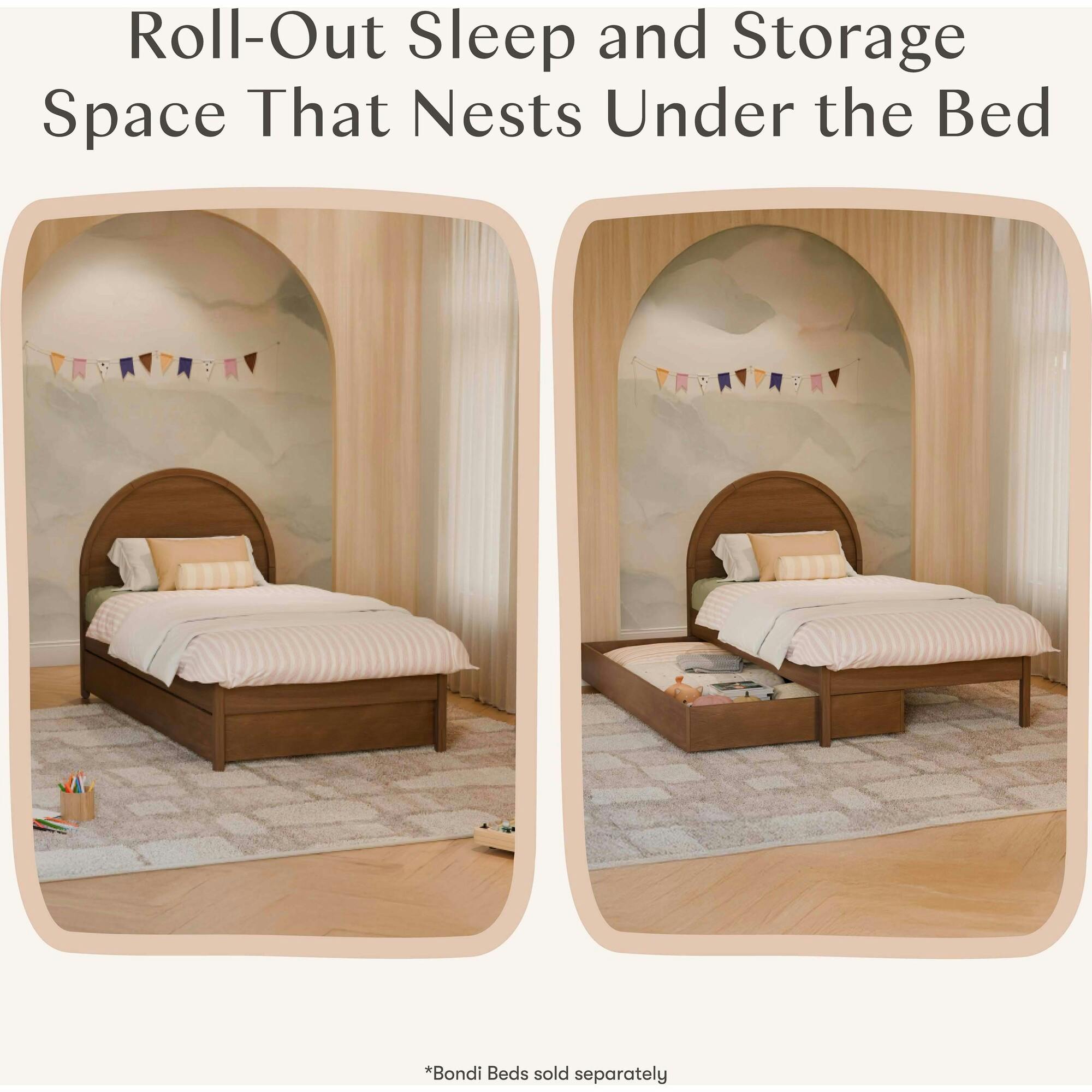 Twin Storage Trundle Bed in Natural Walnut