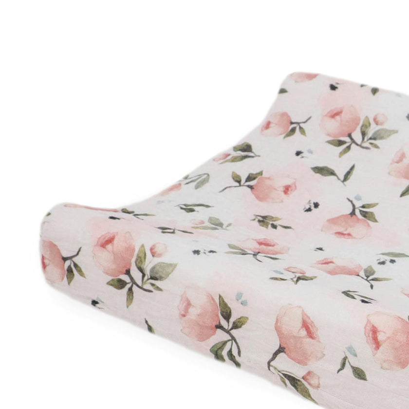 Organic Cotton Muslin Changing Pad Cover - Watercolor Floret