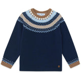 TARTINE ET CHOCOLAT WOOL ROUND NECK SWEATSHIRT - MARINE AND BROWN