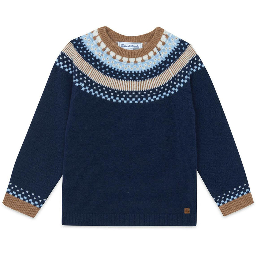 TARTINE ET CHOCOLAT WOOL ROUND NECK SWEATSHIRT - MARINE AND BROWN