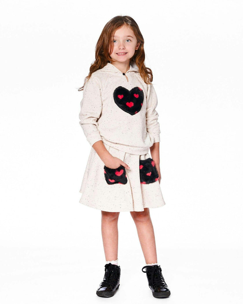 Glittering Beige French Terry Hoodie with Heart Applique