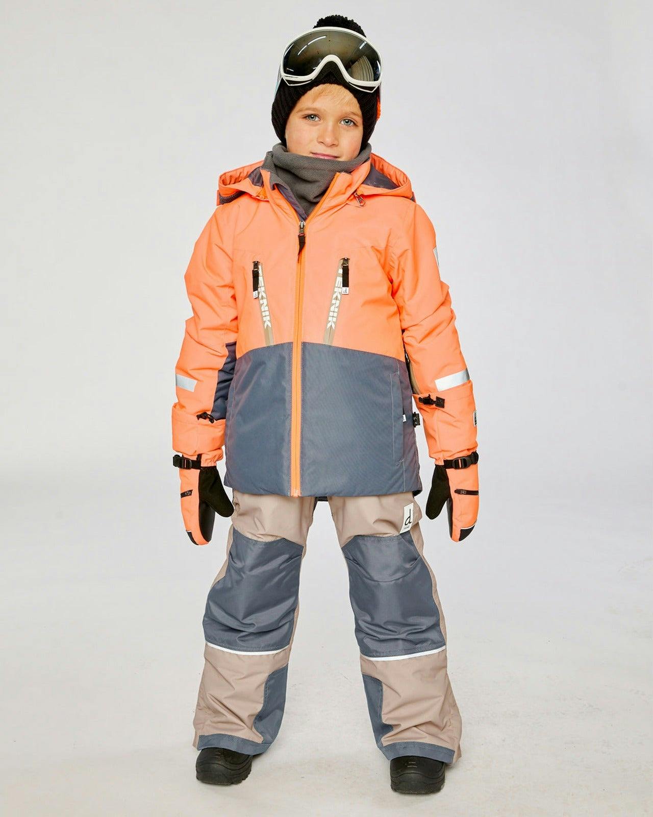 Two Piece Teknik Snowsuit Bright Orange Grey And Taupe