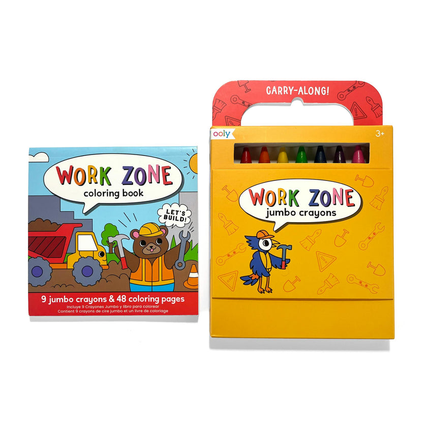 Carry Along! Coloring Book and Crayon Set - Work Zone - Set of 9 Crayons