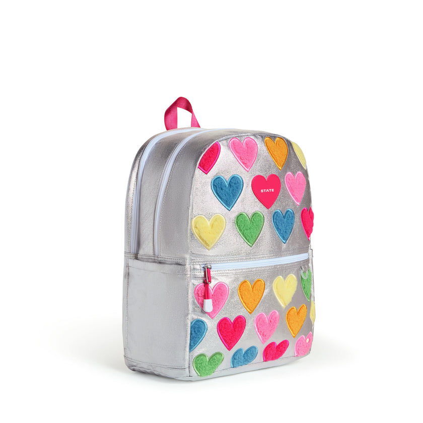 Kane Double Pocket Backpack, Metallic Happy Fuzzy Hearts