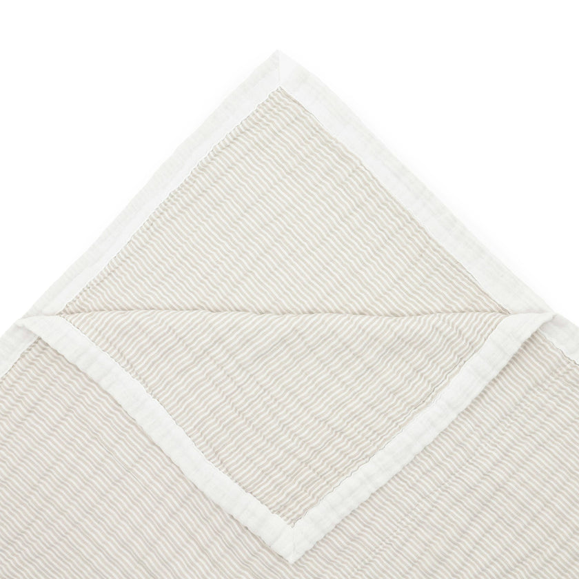 Organic Cotton Muslin Quilted Throw - Sand Stripe