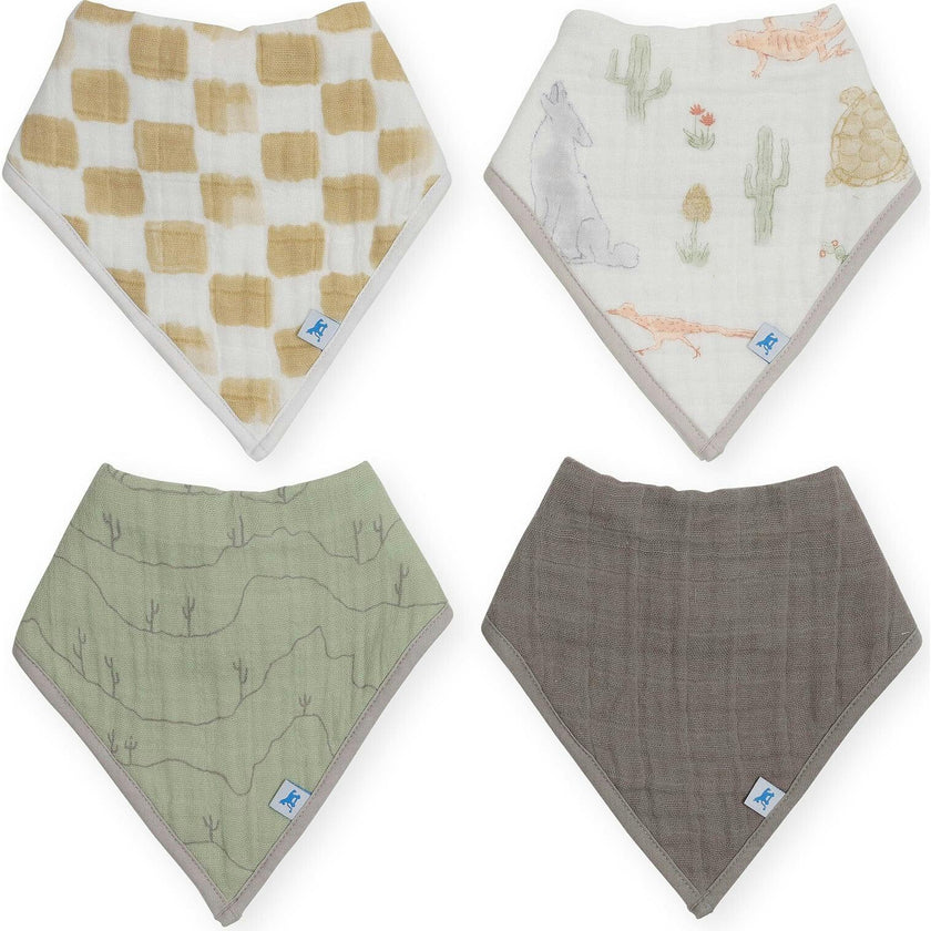 Cotton Muslin + Fleece Bandana Bib 4 Pack - Adobe Checker