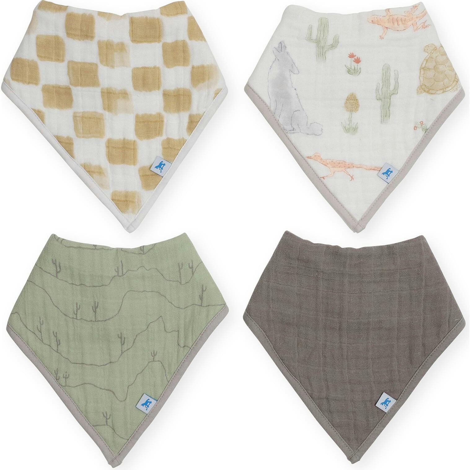 Cotton Muslin + Fleece Bandana Bib 4 Pack - Adobe Checker
