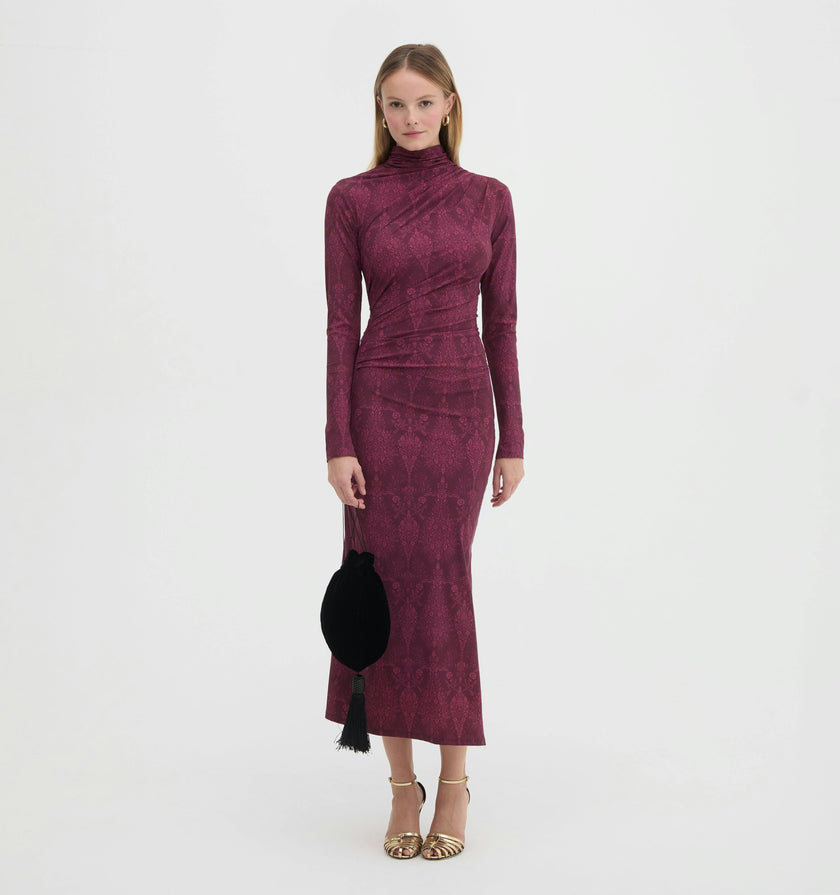 The Rizzo Dress - Plum Damask