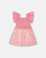 Mesh And Crinkle Jersey Dress With Smocking
