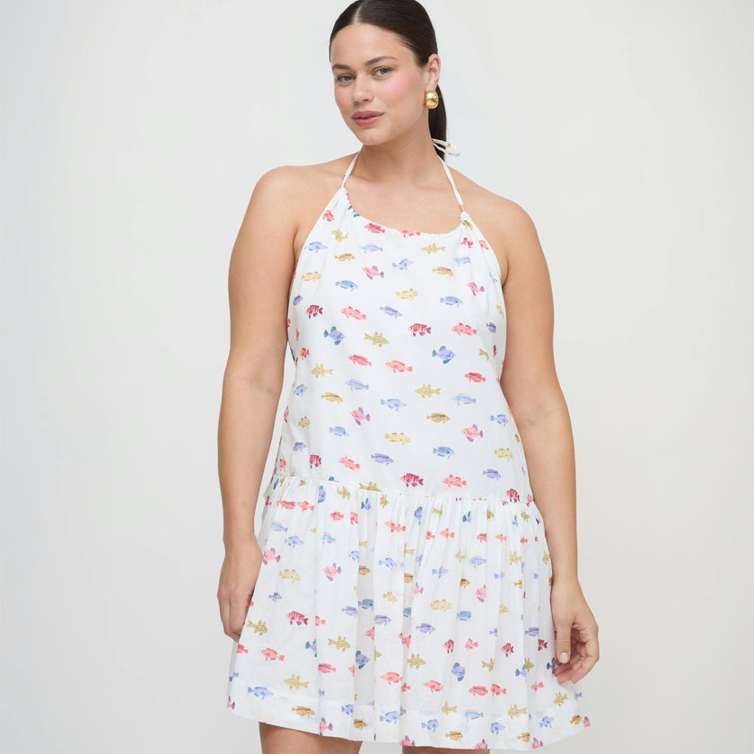 The Sol Tunic Dress - White Rainbow Fish