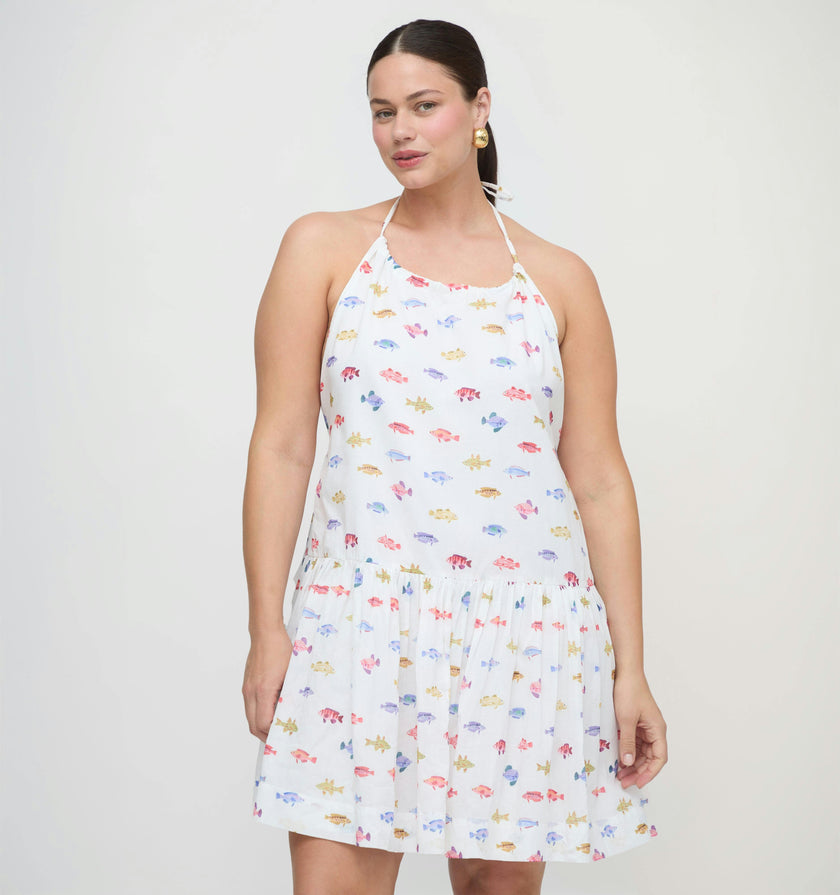 The Sol Tunic Dress - White Rainbow Fish