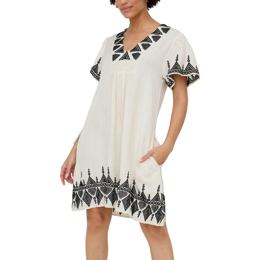Liberty V-Neck Embroidered Mini Dress