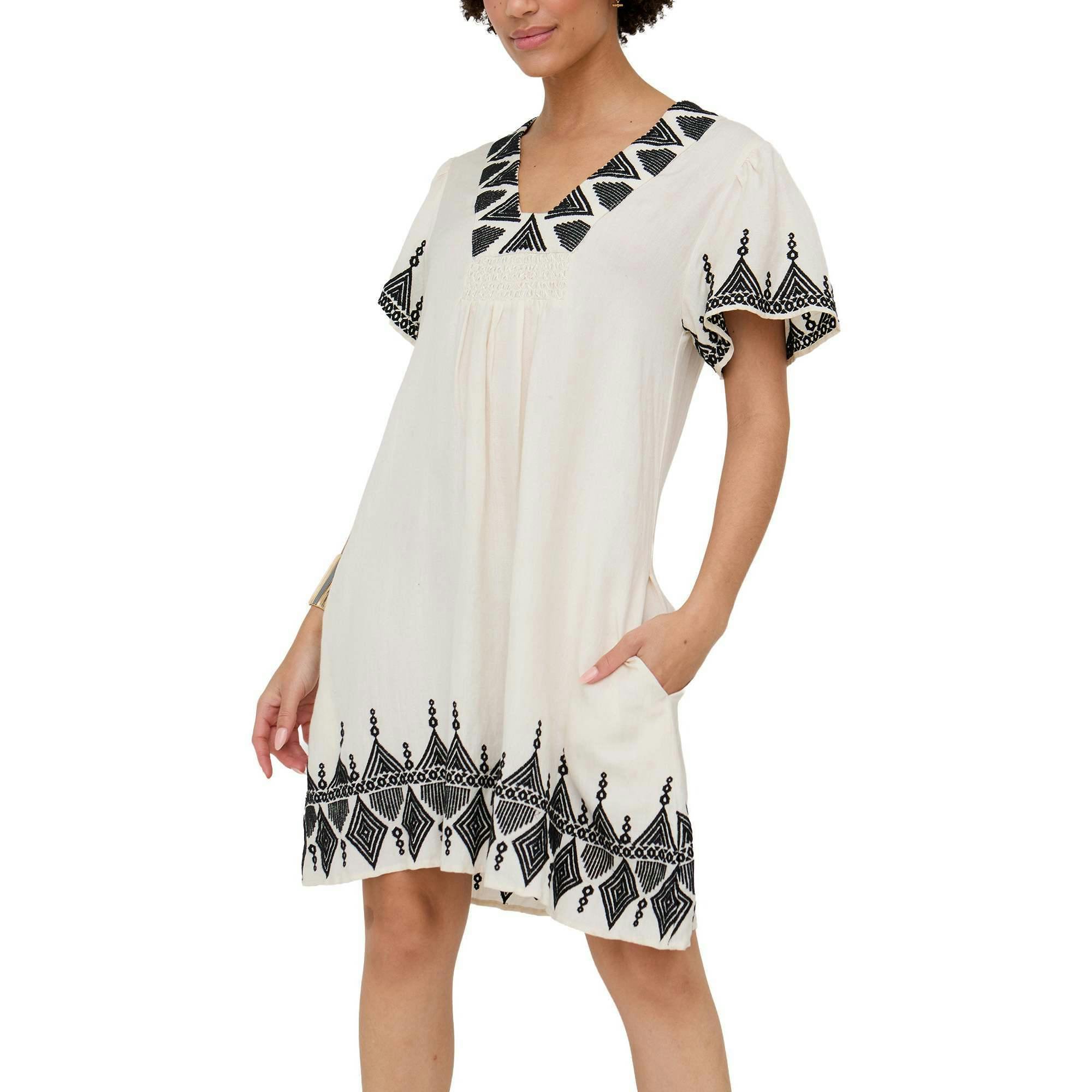 Liberty V-Neck Embroidered Mini Dress