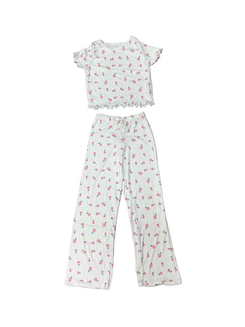 Girls Printed Lounge 2 Pc Short Sleeve Top and Pants Set