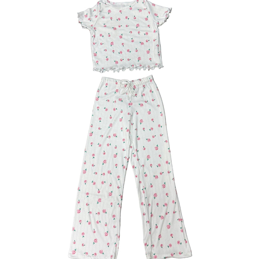 Girls Printed Lounge 2 Pc Short Sleeve Top and Pants Set