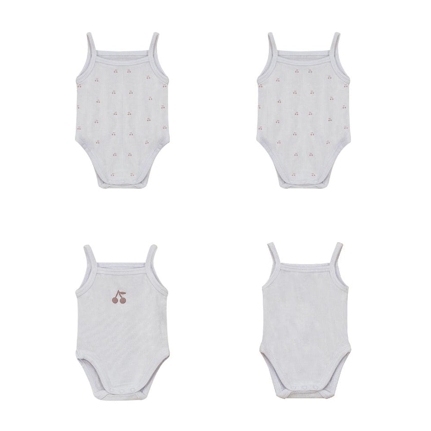 Ribbed Cherry Print Romper and Pouch Two Piece Set